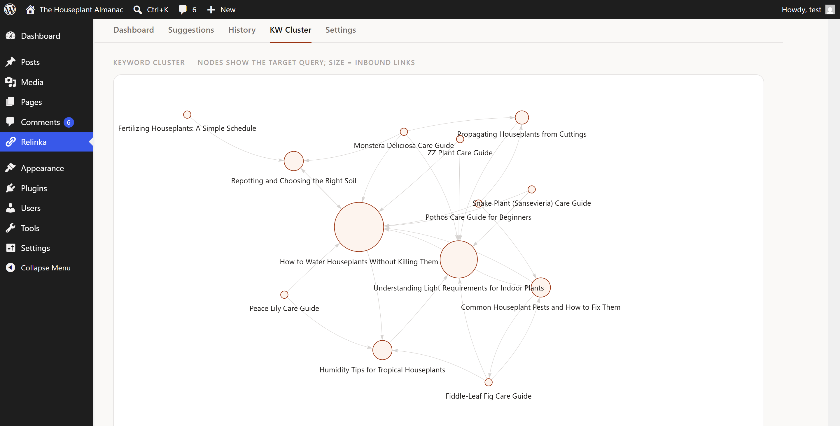 Relinka keyword cluster graph